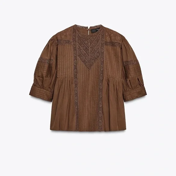 NWT ZARA Lace Puff Sleeve Blouse - Picture 4 of 10